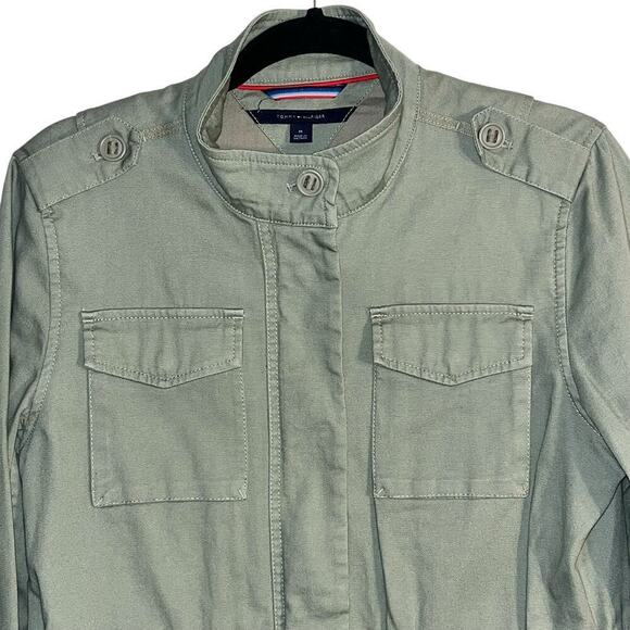 Tommy Hilfiger Canvas Full Zip Military Style Jacket in Light Olive Green - Picture 2 of 9